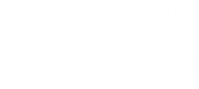 logo with stylized letter B and W adjacent to the words BRAID WORK LANDSCAPE ARCHITECTURE